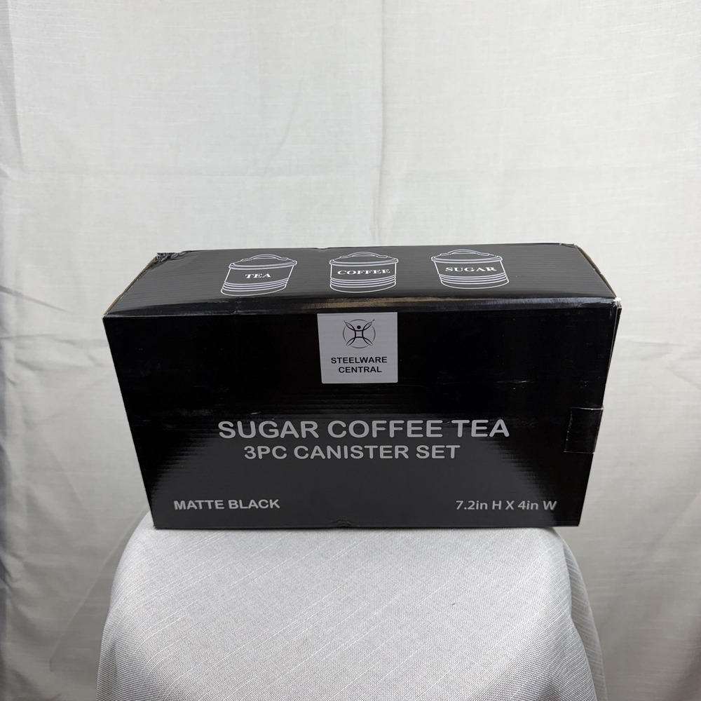 Steelware Central Sugar Coffee Tea Canister Set Of 3 Matte Black Metal Kitchen